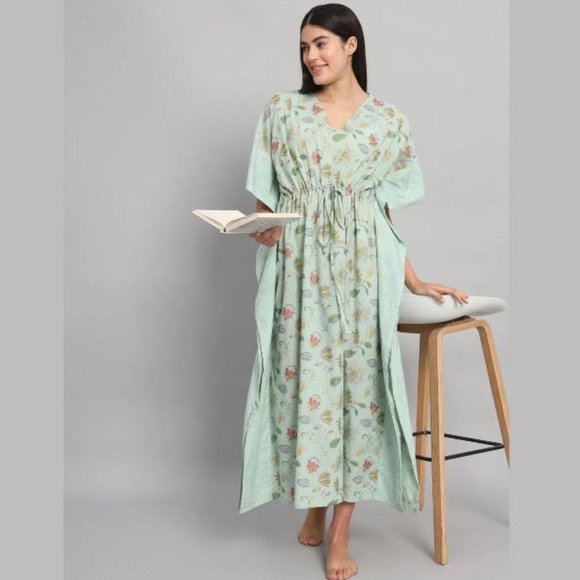 BRAND NEW 100% Cotton Kaftan Dress for Women- Bohemian Style- Lightweight Kaftan - Picture 1 of 7